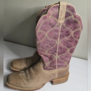Ariat Tan and Purple Leather Western Heeled Boots, Big City Boots